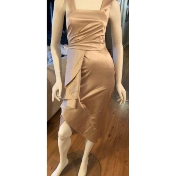 NWT $1K TEMPERLEY LONDON CHAMPANGE COLOR ASYMMETRICAL PLEATED DRESS SZ US 4 UK 8 - Picture 3 of 10